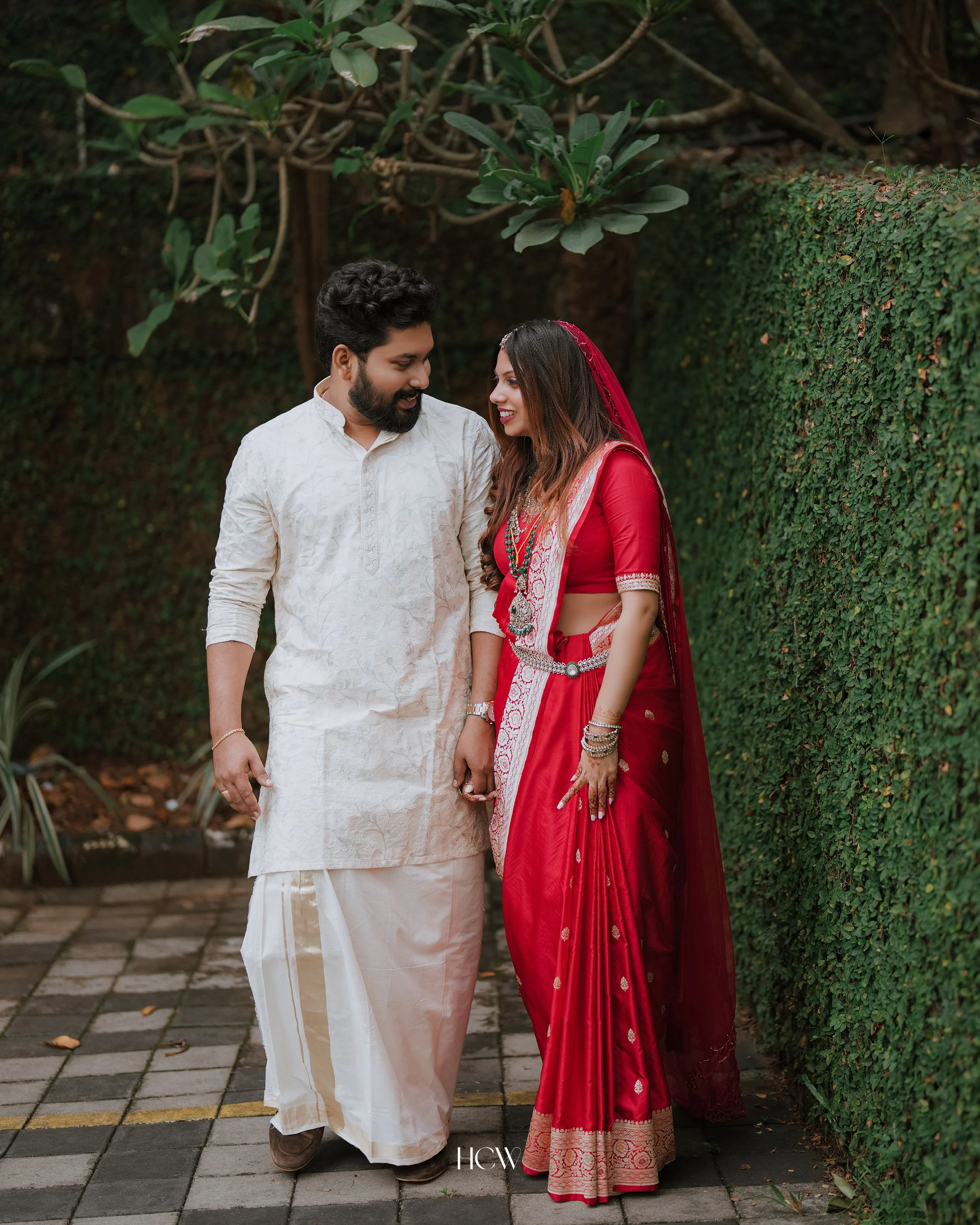 Couple walking together in traditional attire
